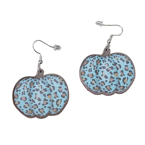 Teal leopard Pumpkin Earrings - Picture 1 of 3